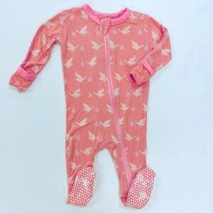 KicKee Pants Footie Baby Girls 3-6M Sleeper Blush Pink Storks Bamboo Pajamas PJs